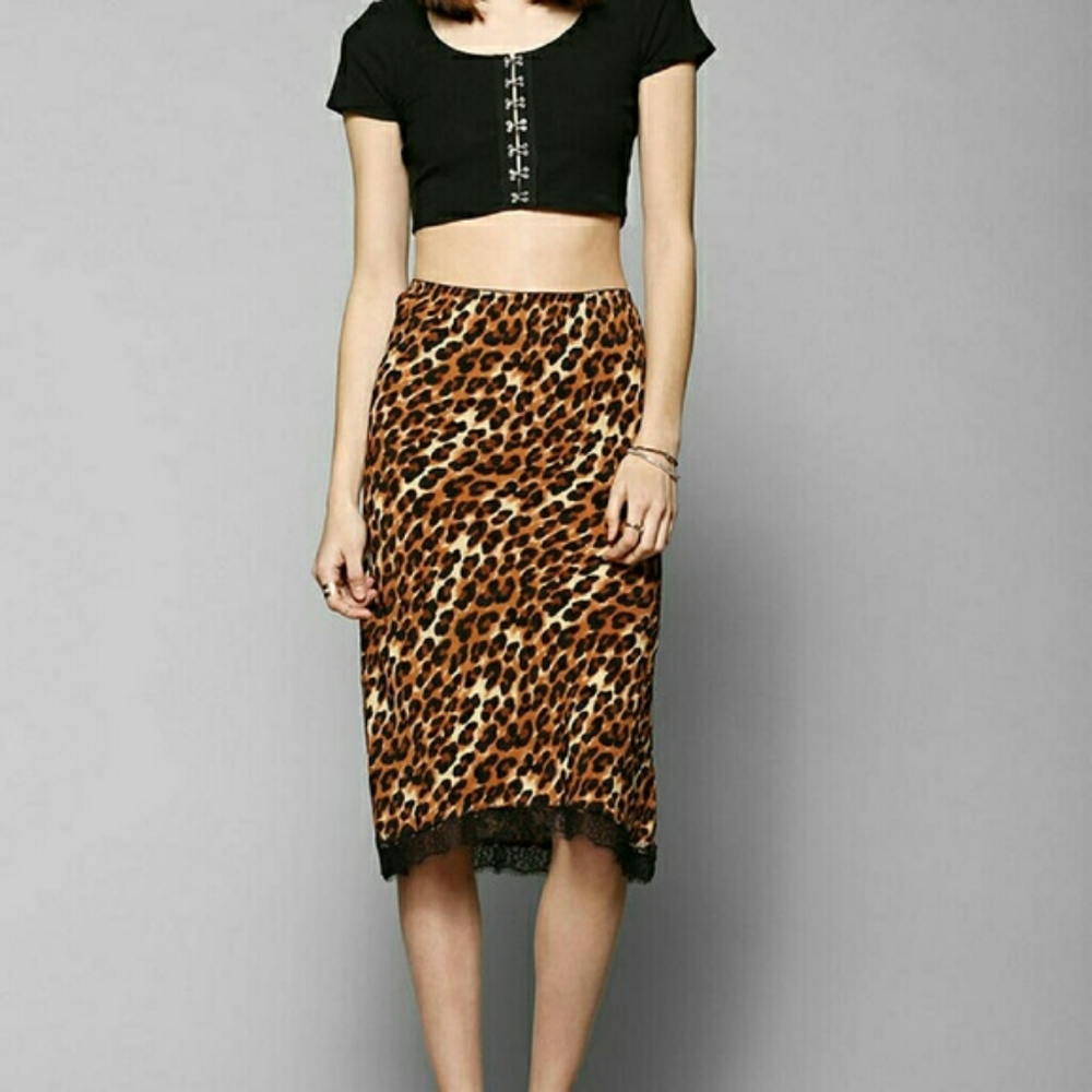 Urban outfitters leopard midi slip skirt